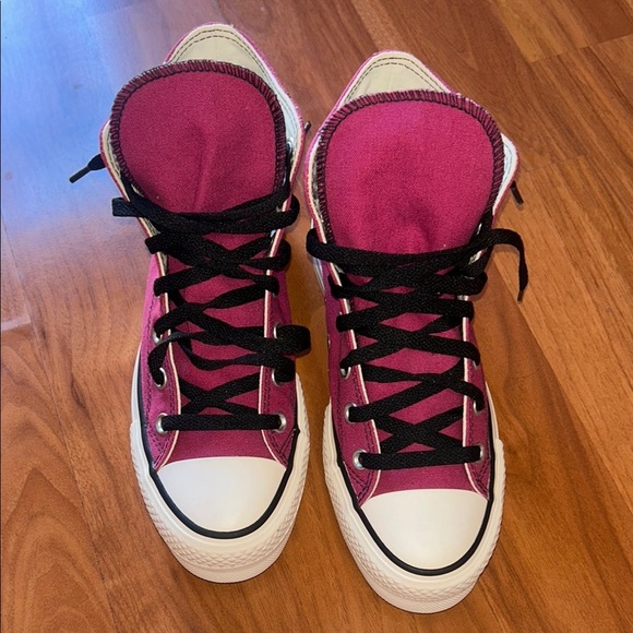 Trendy Fuchsia and Black High-Top Sneakers - Picture 14 of 15